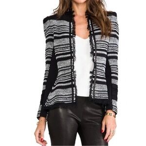 Rebecca Taylor Tweed Fringe With Lamb Trim Peplum Blazer